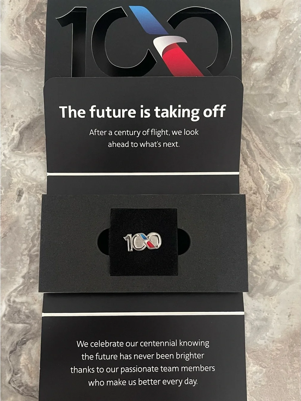 American Airlines 100 Year pin- Black, Red, Blue
